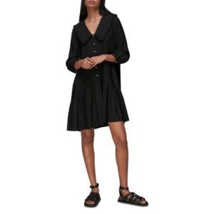 Whistles Emery Ruffle Collar Trapeze Mini Dress in Black Size 4